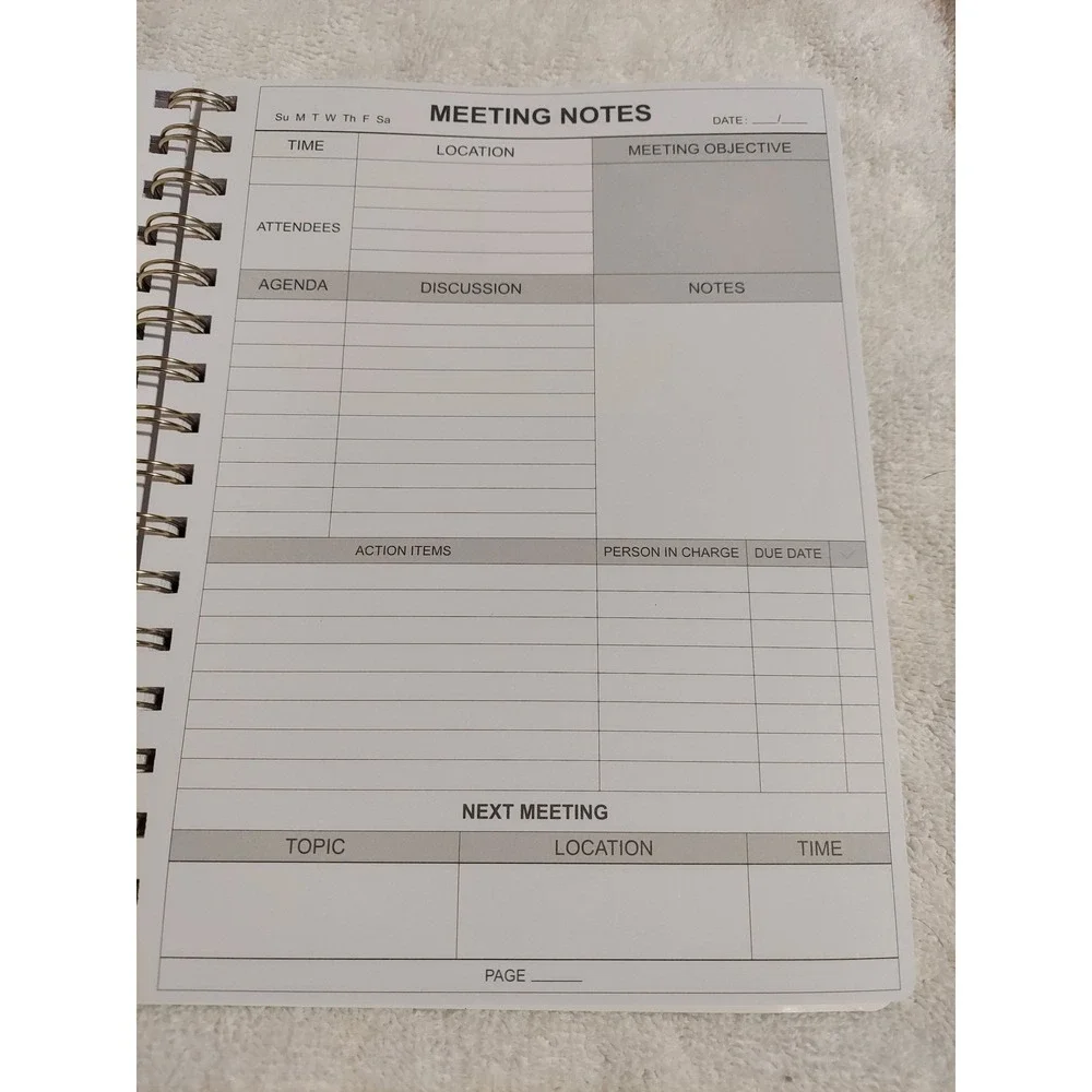 Meetings Notes Planner‎ Organizer Gold Spiral Teal Blue Undated Notebook